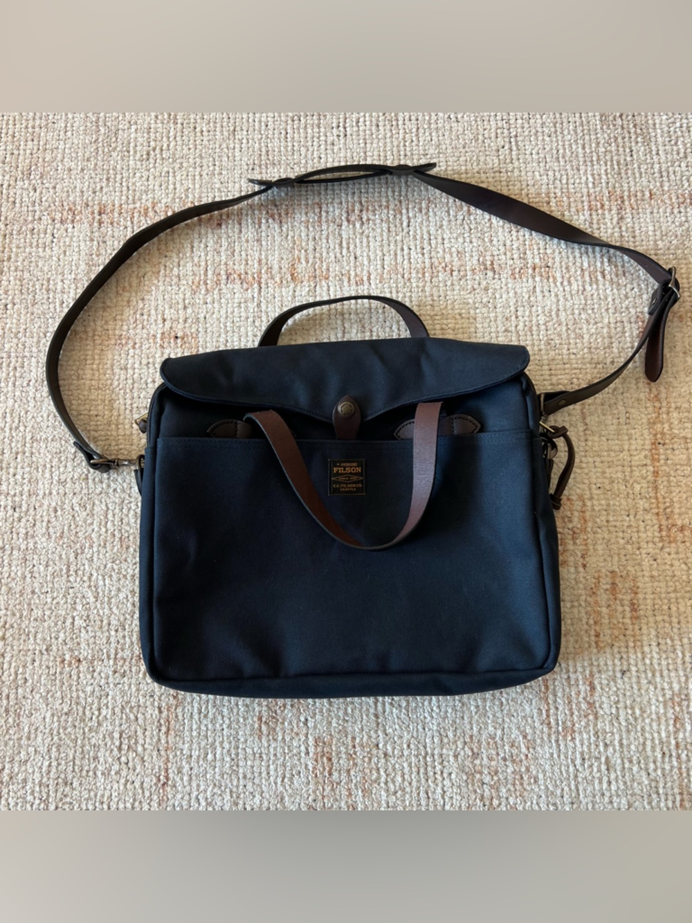 Filson Rugged Twill Original Briefcase - Navy with Brown Leather Trim - Picture 9 of 16